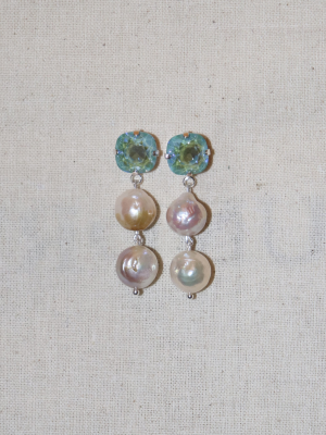 Siera Crystals and peach baroque pearls earrings