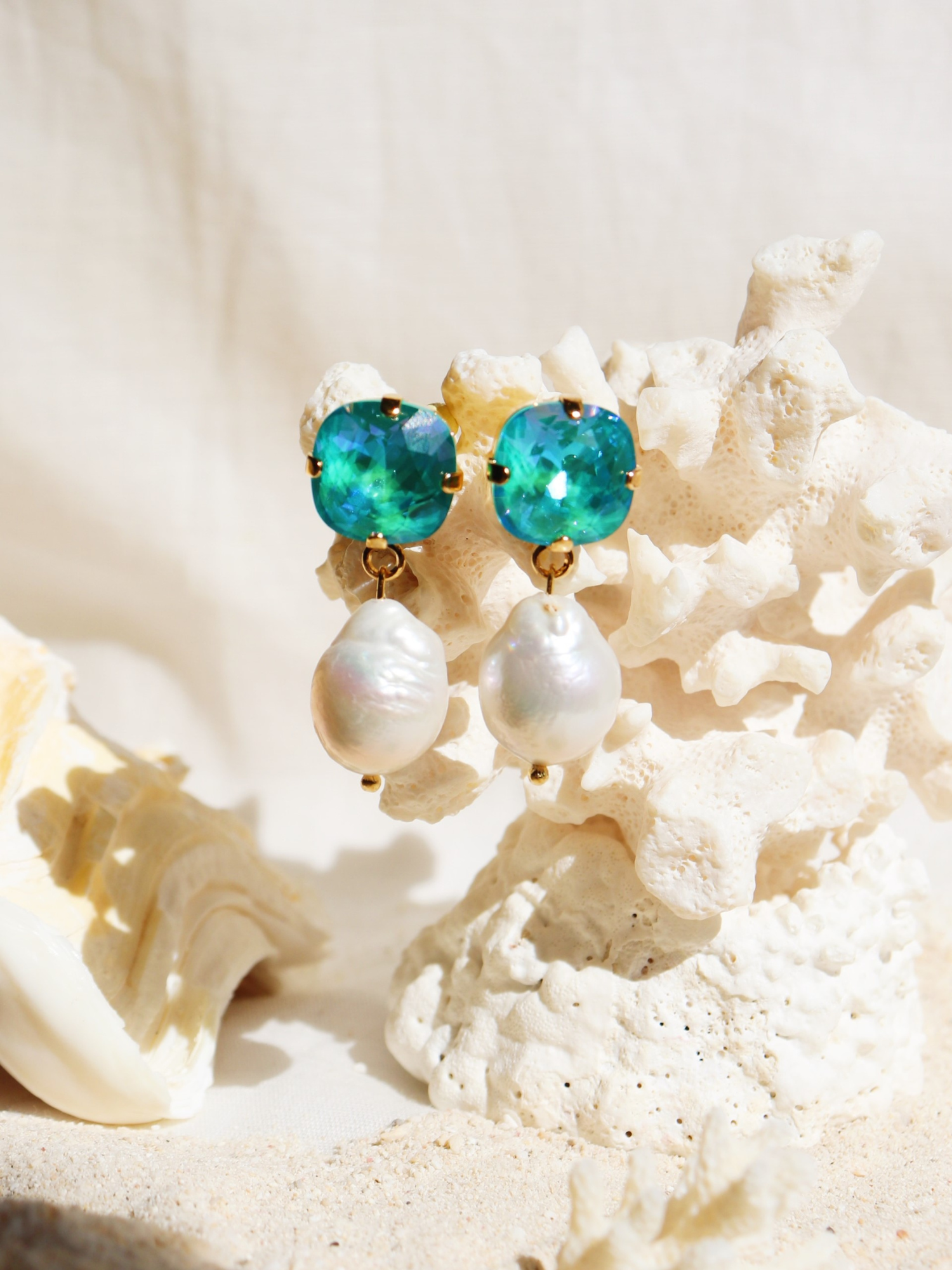 Cordelia Crystals and white baroque pearl earrings