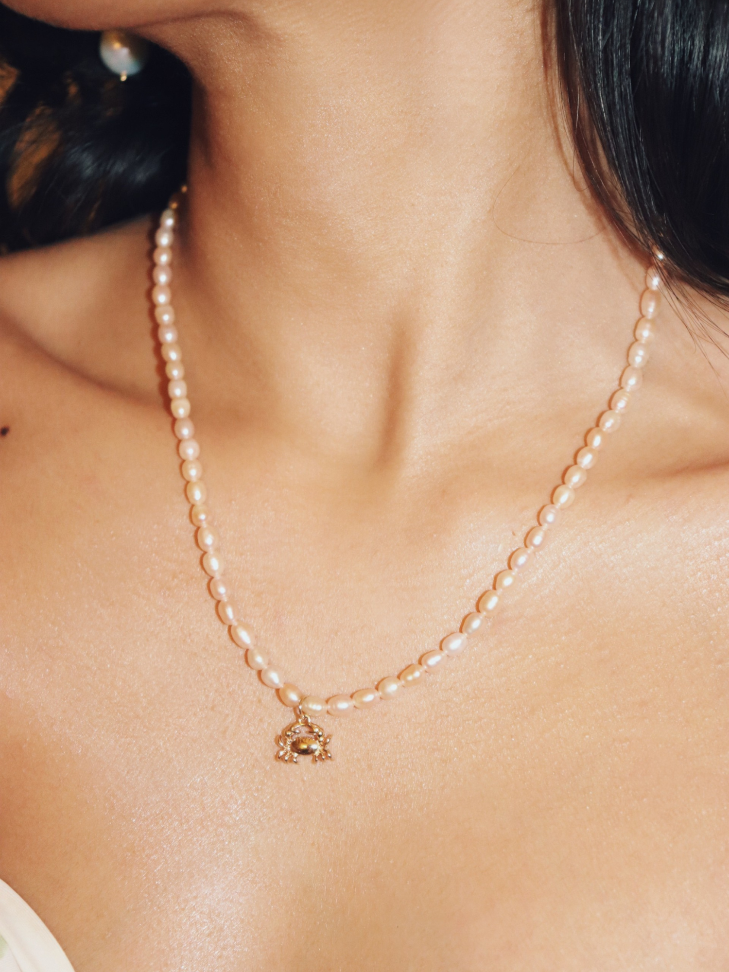 Crab Charm Pearl Necklace - Image 2